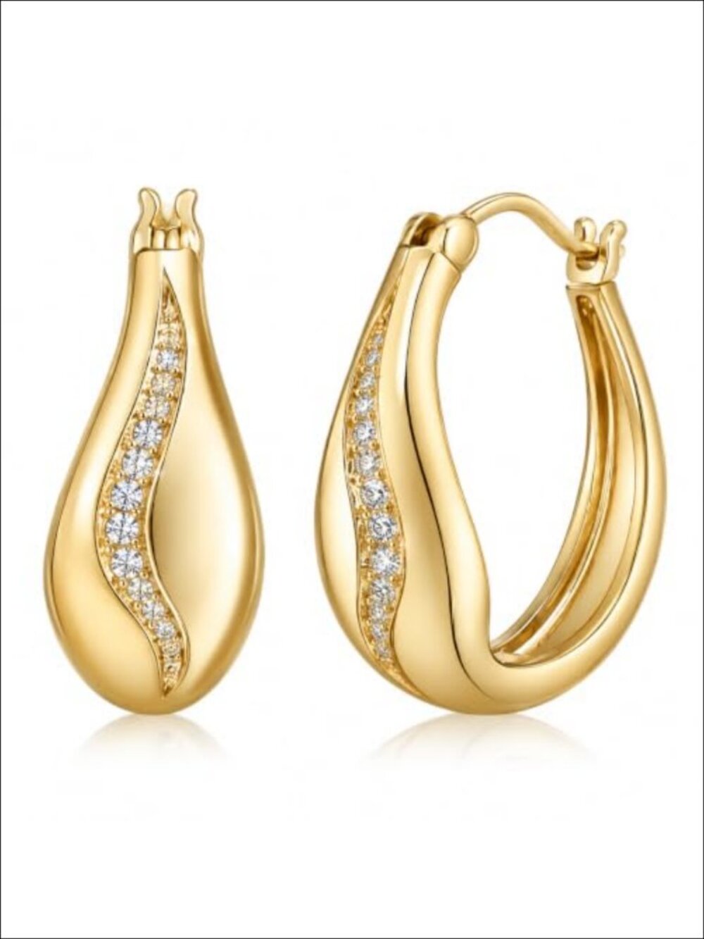 14k Gold Plated Chunky Teardrop Hoop Earrings CZ Accent 20mm